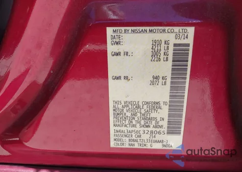 2014 Nissan Altima 2.5 Sv from USA, damaged, VIN 1N4AL3AP5EC328065